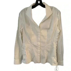 Lafayette 148 women’s button down white cotton shirt w/laced up sides size 6